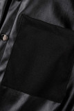 ブラック カジュアル パッチワーク シャツ カラー ロング スリーブ ドレス
