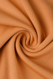 Vestido laranja casual sólido básico com decote em O e manga curta