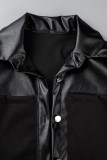 Vestidos casuales de manga larga con cuello camisero de patchwork negro