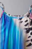 Цветное сексуальное повседневное длинное платье с вырезом на спине и бретельками с принтом