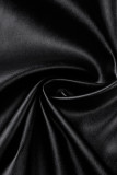 Zwarte casual patchwork overhemdkraag jurken met lange mouwen