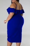 Buntes blaues sexy festes Patchwork rückenfreies schulterfreies Kurzarmkleid Kleider in Übergröße