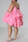ピンク セクシー カジュアル ソリッド パッチワーク バックレス スパゲッティ ストラップ スリング ドレス プラスサイズ ドレス