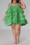 Ljusgrön Sexig Casual Solid Patchwork Backless Spaghetti Strap Sling Dress Plus Size Klänningar