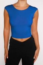Royal Blue Sexy Casual Solid Vendaje Backless O Neck Tops