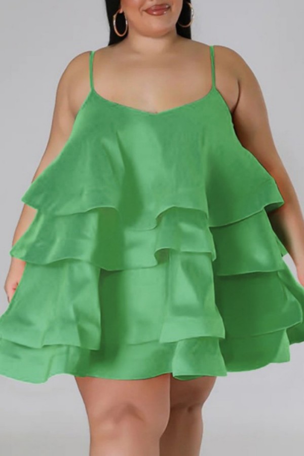 Hellgrünes, sexy, lässiges, festes, rückenfreies, Spaghettiträger-Sling-Kleid in Übergröße