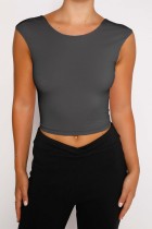 Donkergrijze Sexy Casual Solid Bandage Backless O Neck Tops