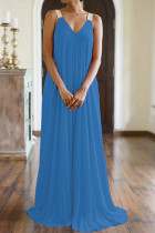 De cowboy blauwe casual effen patchwork V-hals lange jurk jurken