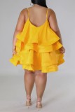 Jaune Sexy Casual Solide Patchwork Dos Nu Spaghetti Strap Sling Dress Plus La Taille Robes