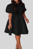 Black Casual Elegant Solid Patchwork O Neck A Line Dresses