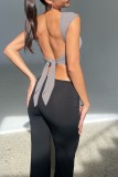 Roze Sexy Casual Solid Bandage Backless O Neck Tops