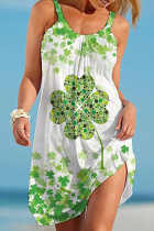 Травяно-зеленое повседневное платье с принтом и круглым вырезом без рукавов Платья Платья