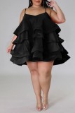Black Sexy Casual Solid Patchwork Backless Spaghetti Strap Sling Dress Plus Size Dresses