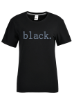 Camisetas casuales con cuello en O y letras de patchwork con estampado de calle negro