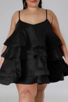 ブラック セクシー カジュアル ソリッド パッチワーク バックレス スパゲッティ ストラップ スリング ドレス プラスサイズ ドレス