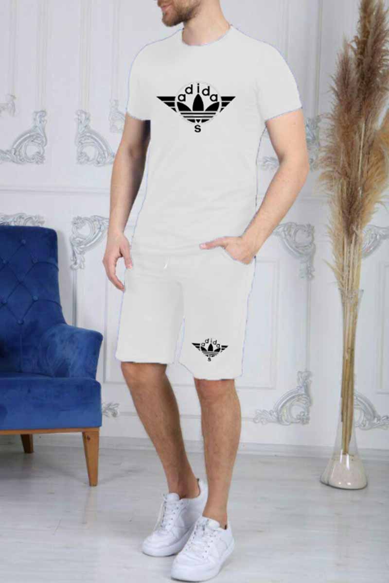 

White Casual Print Letter O Neck Short Sleeve Two Pieces