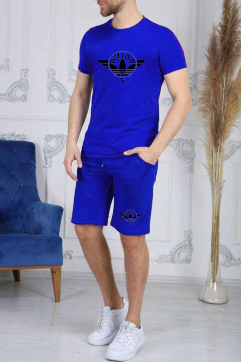 

Blue Casual Print Letter O Neck Short Sleeve Two Pieces