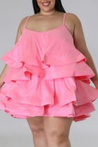 ピンク セクシー カジュアル ソリッド パッチワーク バックレス スパゲッティ ストラップ スリング ドレス プラスサイズ ドレス