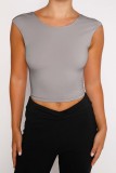 Gris foncé Sexy Casual Solid Bandage Backless O Neck Tops