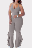 Cream White Sexy Casual Solid Backless V Neck Skinny Jumpsuits