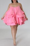 Розовое сексуальное повседневное однотонное лоскутное платье с открытой спиной на тонких бретелях Платья больших размеров