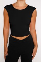 Zwarte Sexy Casual Solid Bandage Backless O Neck Tops