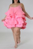 roze sexy casual effen patchwork backless spaghetti band sling jurk plus size jurken