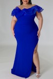 Vestido longo azul claro sexy patchwork com decote em V vestidos tamanho grande