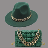 Beige Street Celebrities Patchwork Chains Hat（Hat+Bag）