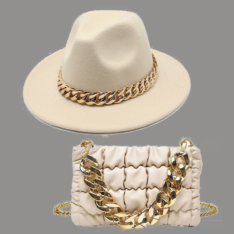 

Beige Street Celebrities Patchwork Chains Hat（Hat+Bag）