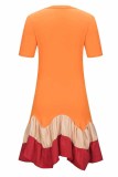 Orange Casual Print Letter O Neck Cake Skirt Dresses