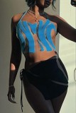 Top senza schienale trasparenti con fasciatura patchwork blu sexy
