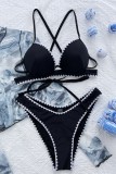 Costumi da bagno con cinghie incrociate senza schienale solido nero sexy (con imbottiture)
