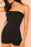 Black Sexy Solid Backless Strapless Plus Size Romper