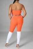 Orange Sexy Casual Solid Bandage Patchwork Backless Contrast Strapless Sleeveless Two Pieces