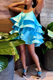 Black Celebrities Solid Patchwork Flounce Spaghetti Strap Cake Skirt Dresses