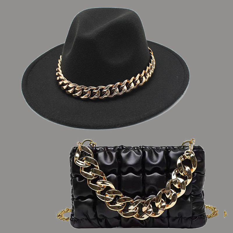 

Black Street Celebrities Patchwork Chains Hat（Hat+Bag）