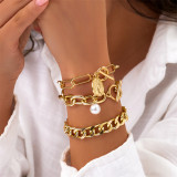 Braccialetti di perle con catene patchwork casual in oro bianco