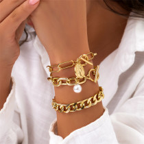 Bracelets de perles de chaînes de patchwork occasionnels jaune doré