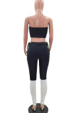 Black Sexy Casual Solid Bandage Patchwork Backless Contrast Strapless Sleeveless Two Pieces