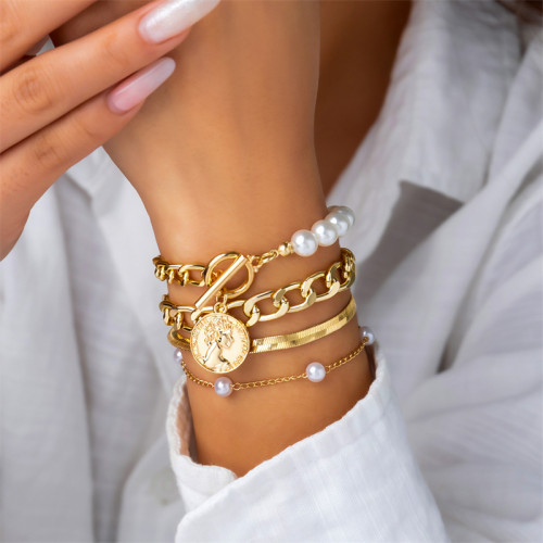 Повседневные браслеты с жемчугом и цепочками в стиле пэчворк из белого золота