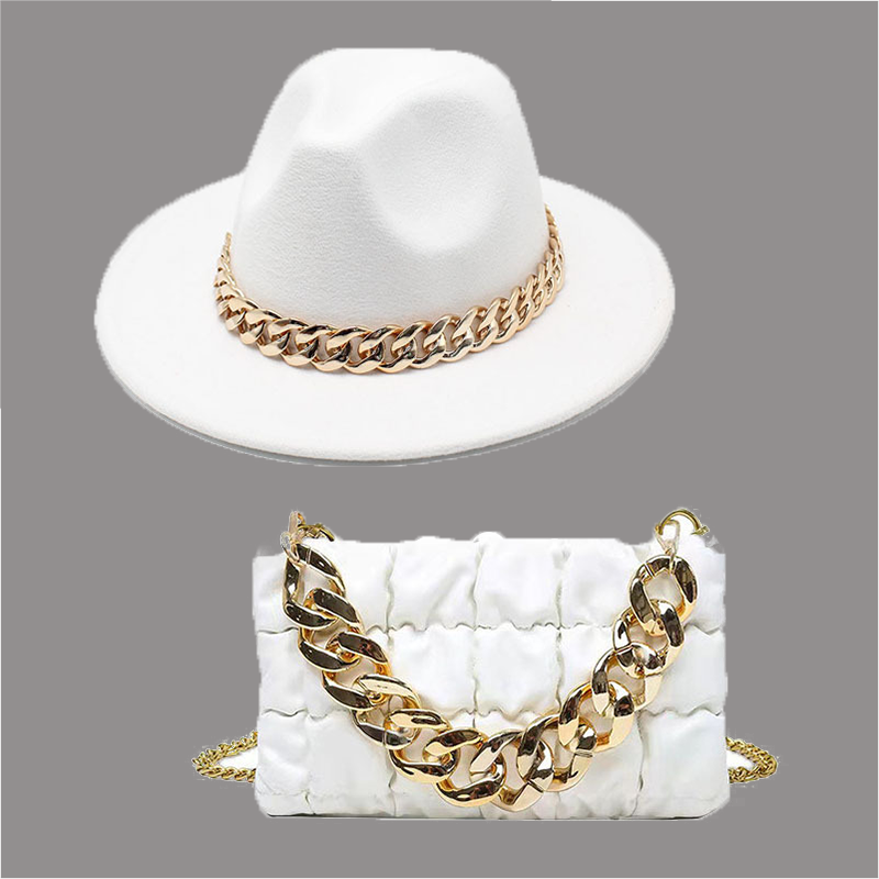 

White Street Celebrities Patchwork Chains Hat（Hat+Bag）