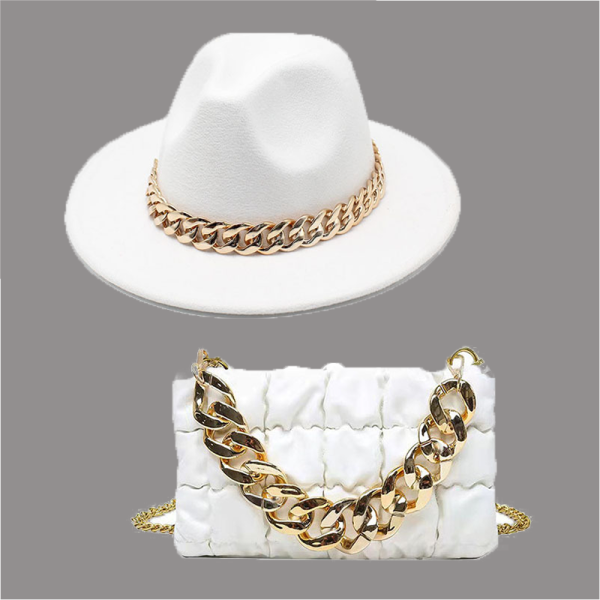Sombrero de cadenas de patchwork de celebridades de la calle blanca (sombrero + bolsa)
