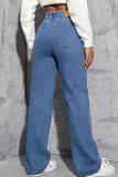 Blauwe casual effen rechte jeans met patchwork