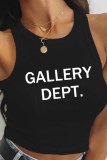 Black Sexy Casual Print Letter O Neck Tops