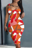 Fuchsia Sexy Casual Print Basic U-Ausschnitt Weste Kleid Kleider