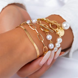 Bracelets de perles de chaînes de patchwork occasionnels blancs dorés