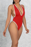 Tangerine Red Sexy Solid Patchwork Swimwears