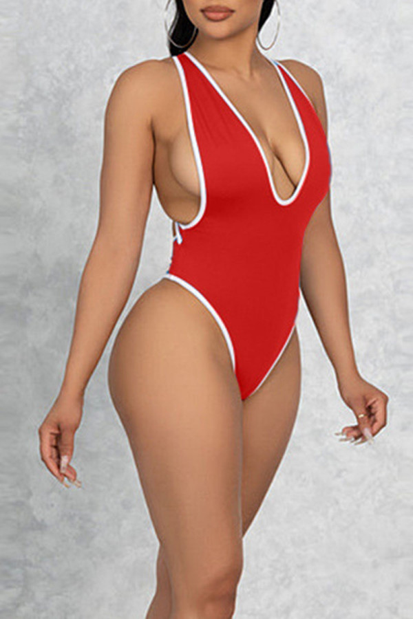 Maillots De Bain Patchwork Solide Rouge Sexy