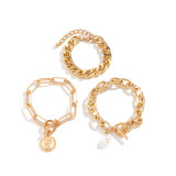 Golden White Casual Patchwork Chains Pearl Bracelets
